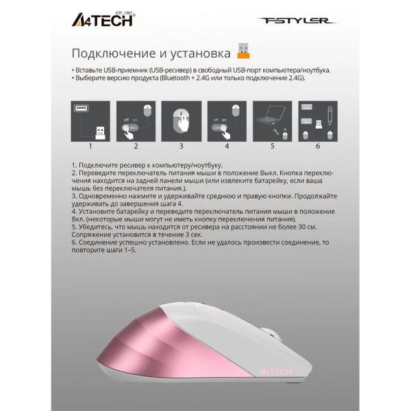 Мышь A4Tech Fstyler FG35 мышь розовый и белый