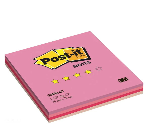 Самоклеящийся блок 3M Post-it Original 654RB-ST 7100020249 76х76 100 л. 4 цв.